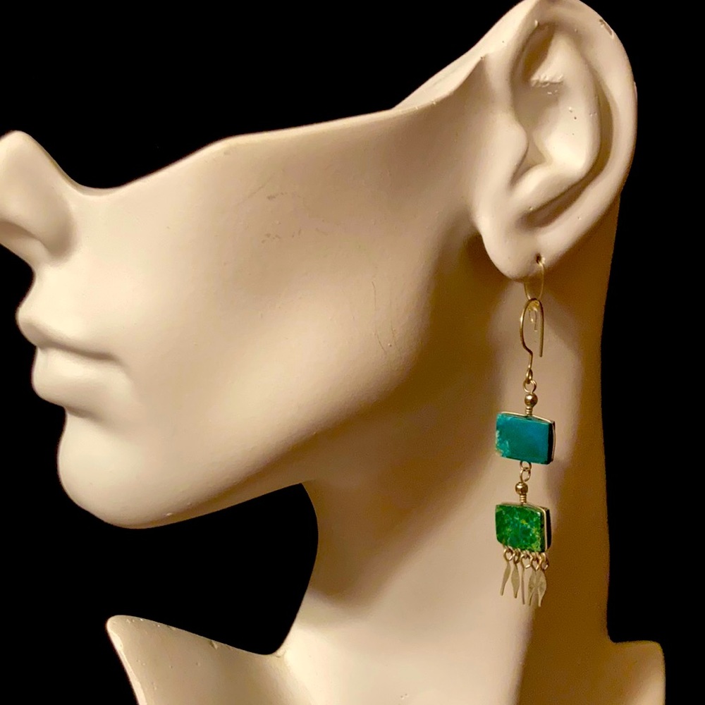 Silver Tone & Turquoise Earring Set